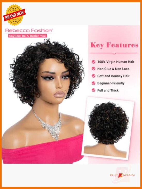 Short Curly Bob Wig 100% Human Hair Side Part Glueless Natural Look main image 4